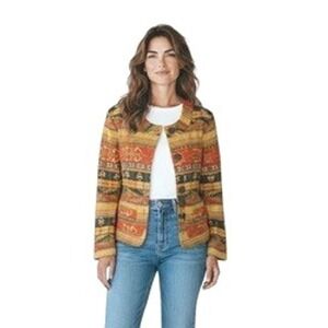 Womens Chicos Sz 3 Southwestern‎ Aztec Blazer Tribal Pattern Button Front Coat